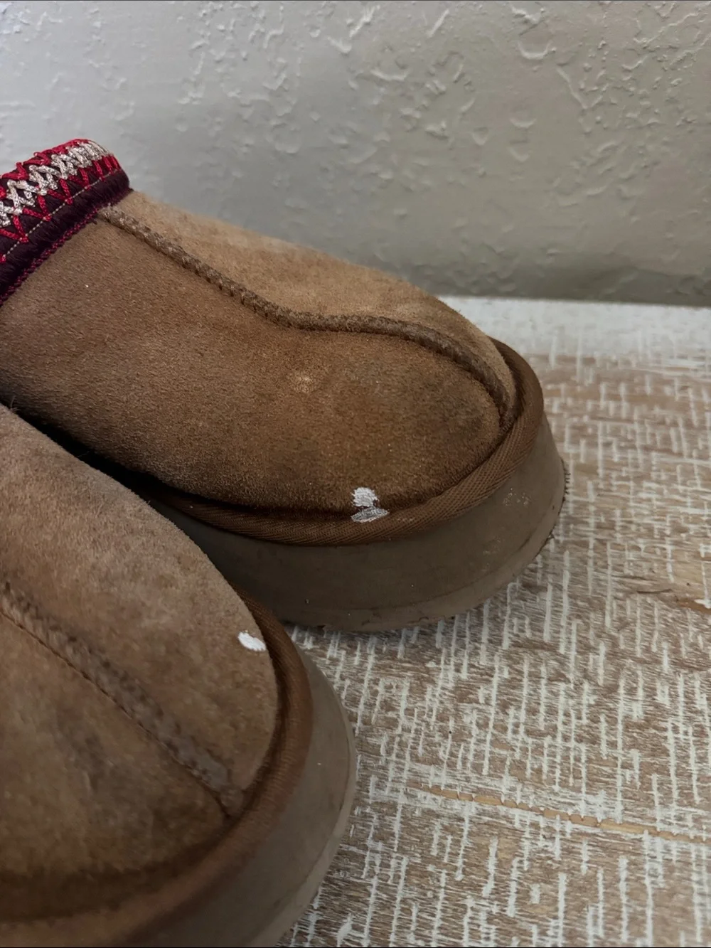 UGG Chestnut Suede Slip-On Clog with Red Trim
